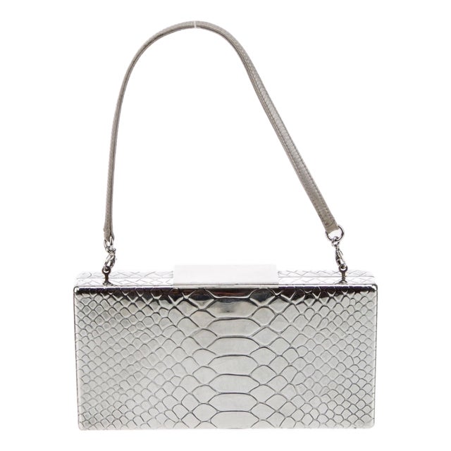 2010s Judith Leiber 925 Sterling Silver Crocodile Emboss Clutch Shoulder Evening Bag Minaudiere For Sale