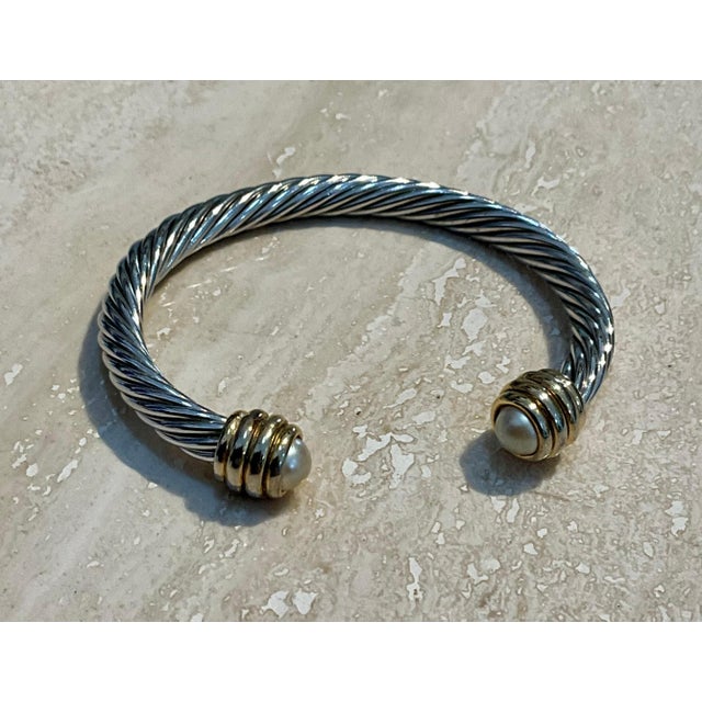 Silver Vintage Silver Classic Cable Bracelet With Pearl Accents For Sale - Image 8 of 9