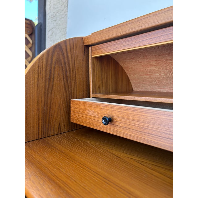 Vintage 1960s Egon Ostregaard Danish Teak Rolltop Secretary Desk / Dresser For Sale - Image 12 of 14