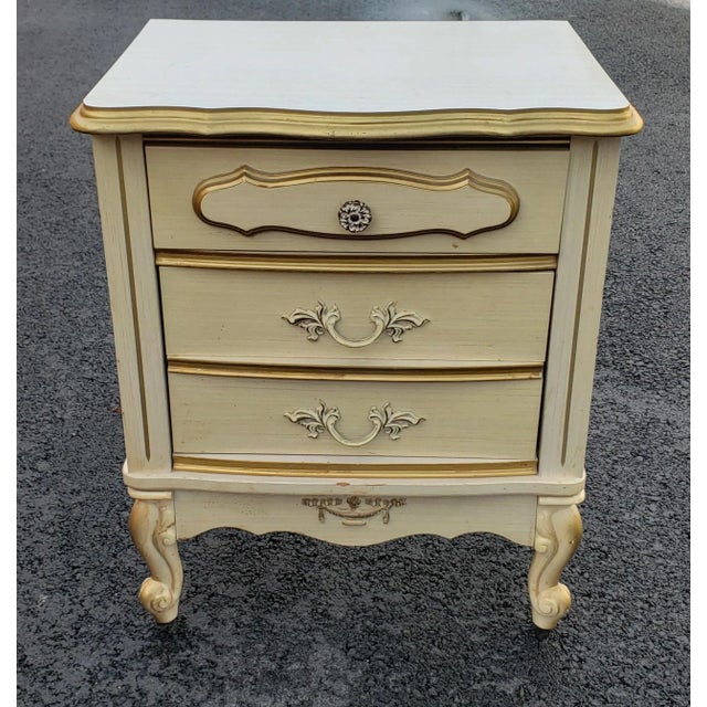 Pair of Mid-Century French Country Twin Size Bedframes and Bedside Chest Set For Sale - Image 12 of 13