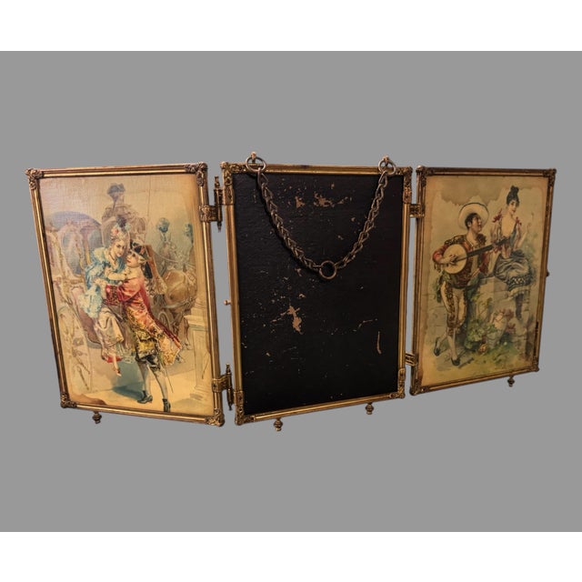 Glass Antique Victorian Triple Tri Fold Folding Vanity Dresser Top Traveling Mirror For Sale - Image 7 of 9