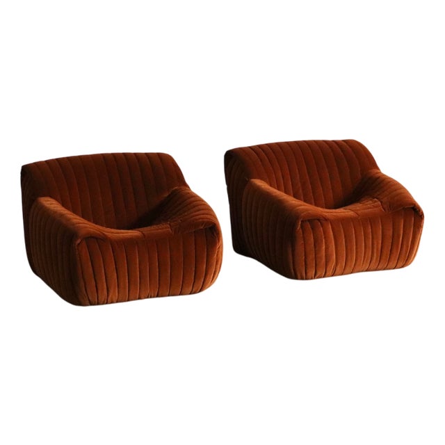 Sandra Lounge Chairs in Velvet by Annie Hieronimus for Cinna, France, 1970s, Set of 2 For Sale