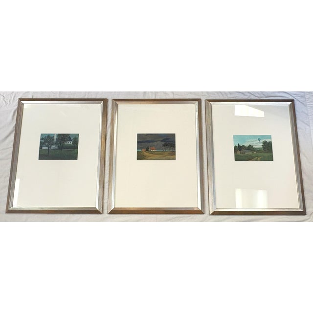 Delightful set of three original framed landscape paintings from the 1980's-90's. Each depicts a different rural...