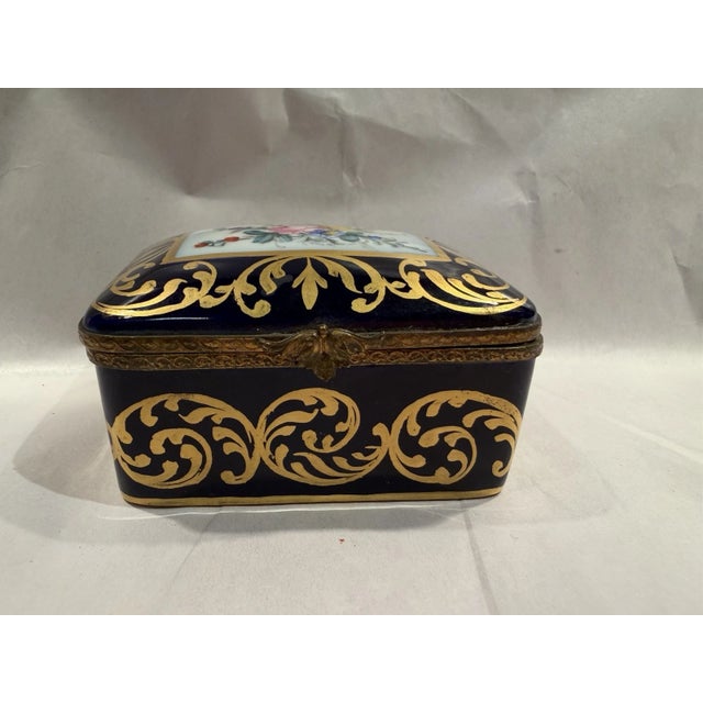 Victorian Limoges France Hand Painted Porcelain Trinket/Jewelry Box With Floral Accents For Sale - Image 3 of 10