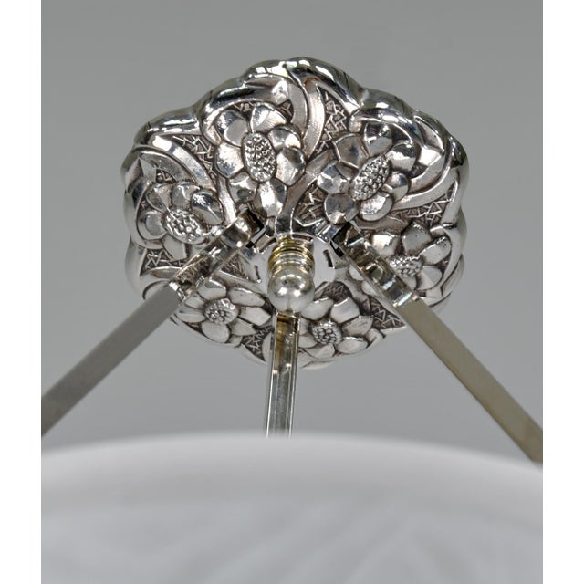 1930s French Art Deco Pendant Light - Birds Glass & Nickeled Bronze For Sale - Image 6 of 7