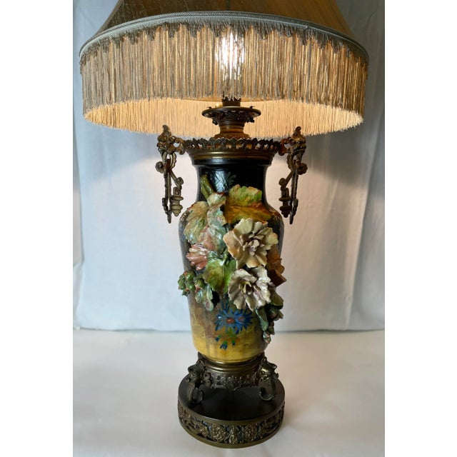 Ebony 19th C. Over-Scale Lamp W/3-Dimensional Floral Details & Orientalist Bronze Mounts For Sale - Image 8 of 13