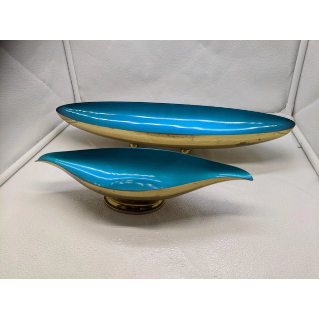 Mid-Century Modern Mid 20th Century Blue Gold Chrome Craft Metal For Sale - Image 3 of 9