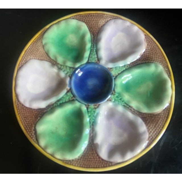 Blue 19th Century English Majolica Oyster Plate For Sale - Image 8 of 9