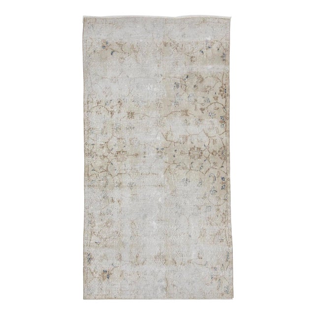 1960s Vintage Distressed Turkish Floral Rug- 3′11″ × 7′2″ For Sale