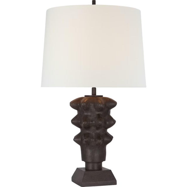 Transitional Thomas O'Brien by Visual Comfort Signature Luxor Medium Table Lamp in Garden Bronze with Linen Shade For Sale - Image 3 of 3