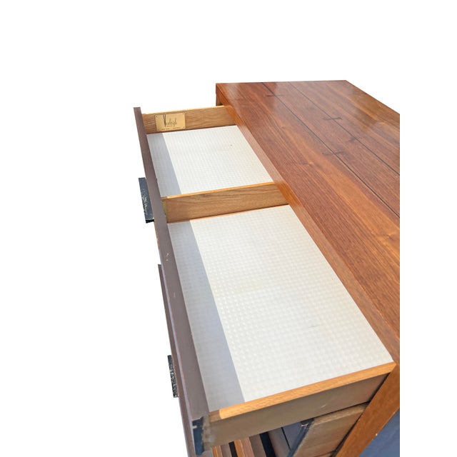 1970s Vintage Mid Century Modern Tall Highboy Dresser by Lane in Tuxedo Design, Attributed For Sale - Image 5 of 9