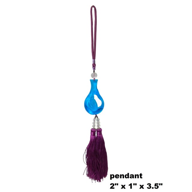 2020s Liuli Crystal Glass Fengshui Fortune Blue Lotus Hand Bottle Decor Tassel For Sale - Image 5 of 6