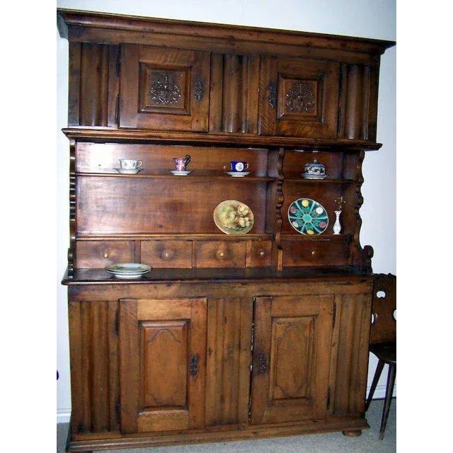 Traditional Swiss Walnut Cupboard Carved Panel Armorial Family Crest For Sale - Image 3 of 9