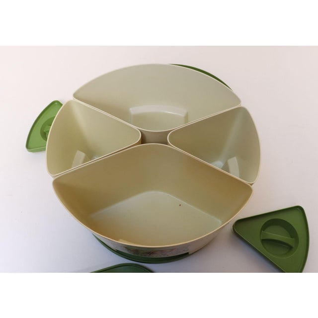 Plastic Vintage Sterilite Four Piece Canister Set With Lazy Susan Base in Cream and Green Plastic With Butterfly Motif For Sale - Image 7 of 17