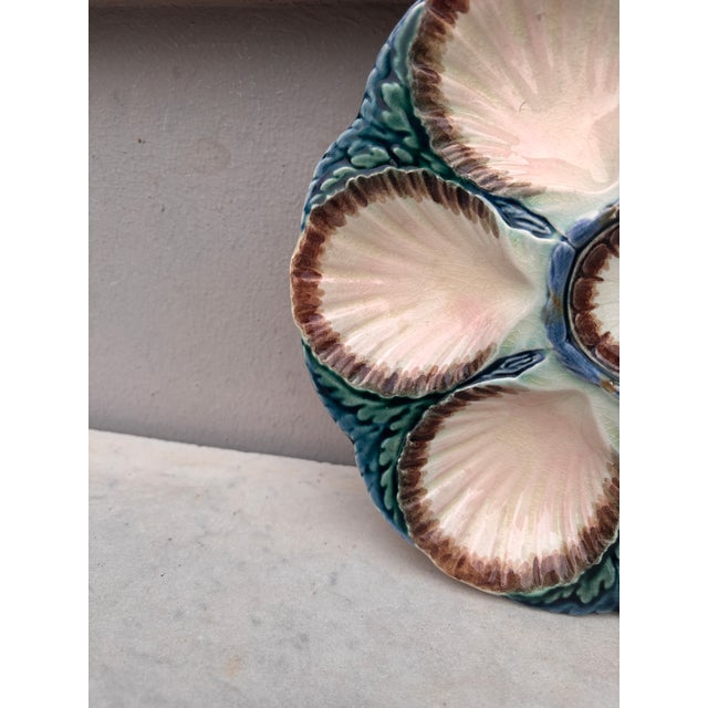French Majolica Oyster Plate Sarreguemines, Circa 1870 For Sale - Image 3 of 4