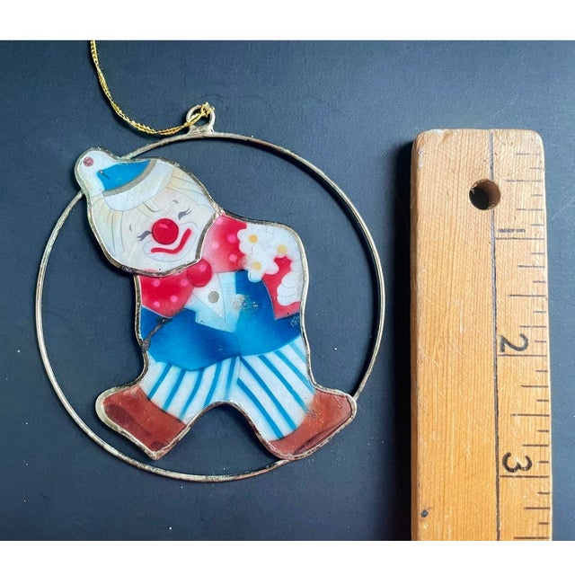 1970s Vintage Mother of Pearl Clown Ornament, Metal Ring Suncatcher For Sale - Image 5 of 6