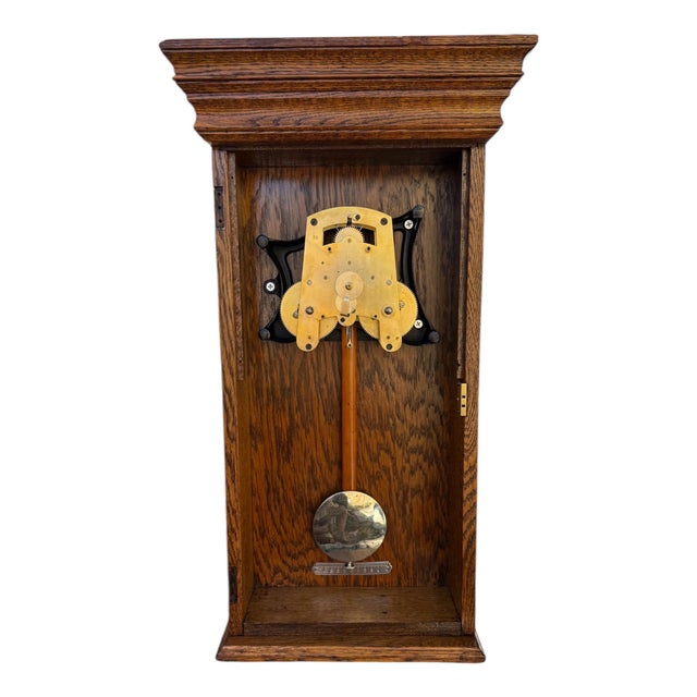 Brown Rare Antique Simplex Time Recorder Co Oak Case Clock 31" Fully Restored 30day For Sale - Image 8 of 12