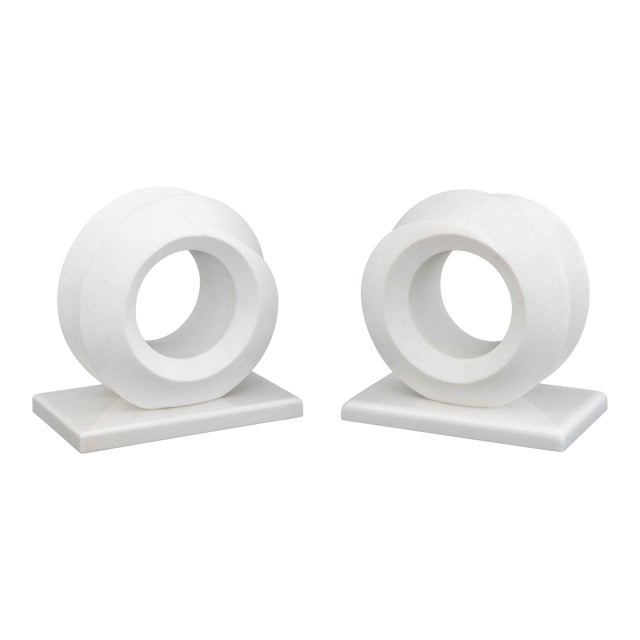Pair of Modernist Carved White Quartzite Sculptures For Sale