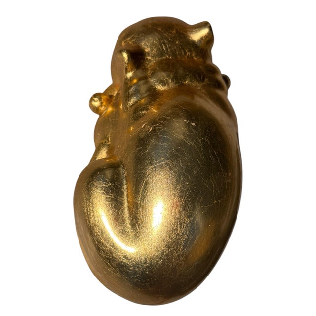 Late 20th Century Vintage Gold Sleeping Cat Sculpture, Metallic Gilt Finish, Made in China For Sale - Image 5 of 6