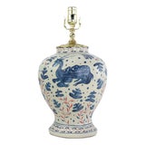 Vintage Brunschwig & Fils Cadiz Table Lamps - Blue and Cream Ceramic With Boar and Deer Motif For Sale