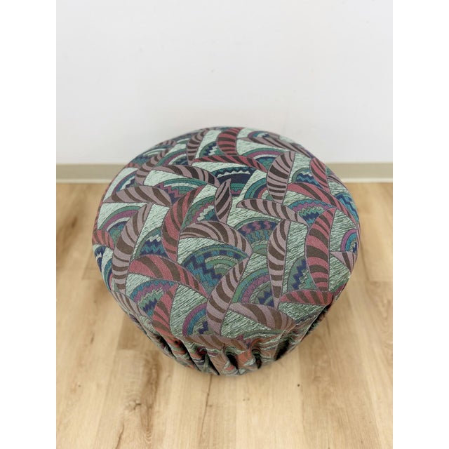 Late 20th Century Vintage Postmodern Purple Green Ottoman Leaf Pattern Retro Accent Pouf For Sale - Image 5 of 9