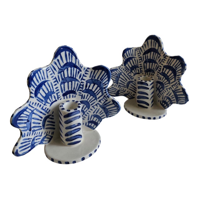 Pair of Ceramic Candleholders For Sale