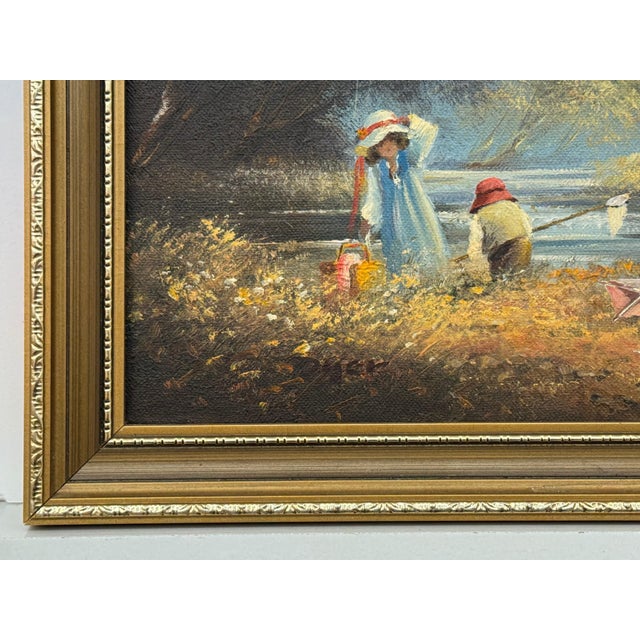 Late 20th Century Oil Painting of Children Playing on Summers Day in the English Countryside 1980 Circa For Sale - Image 5 of 15