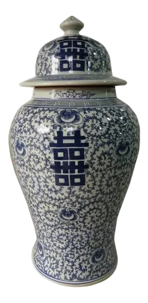 Chinese Double Happiness Blue and White Porcelain Ginger Jar