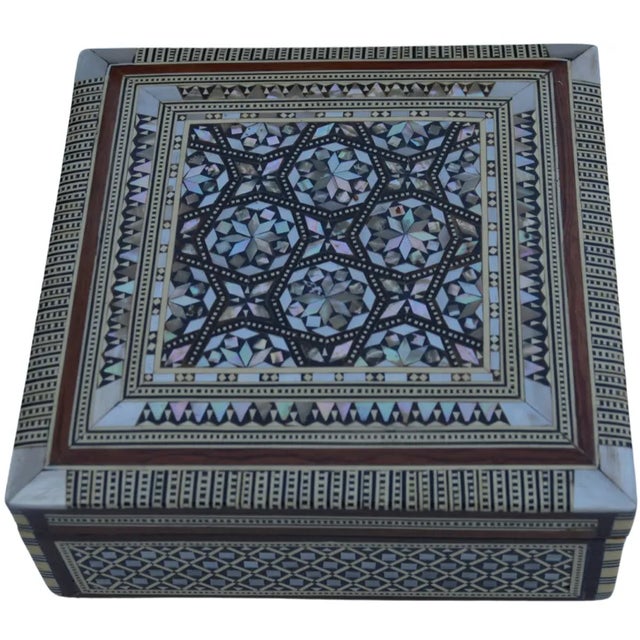 Wood Vintage Moorish Mother-Of-Pearl Inlaid Box For Sale - Image 7 of 11