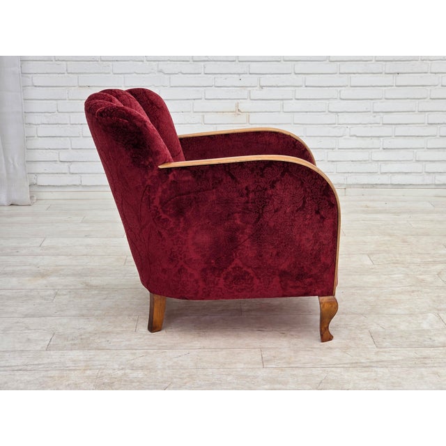 Danish Armchair in Cherry-Red Furniture Velour, 1960s For Sale - Image 13 of 18