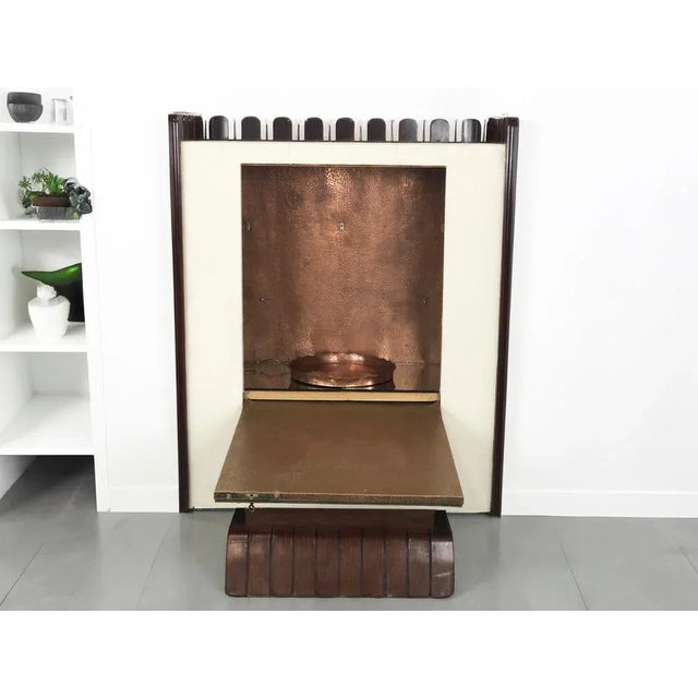 A magnificent and unique wood, leather and copper bar cabinet designed by Luigi Scremin in 1948. This exceptional piece,...