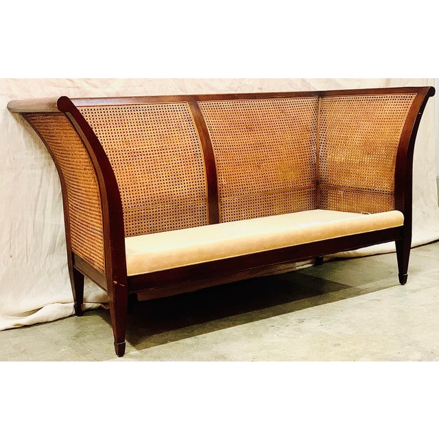 Rare Vintage 1990’s Baker Furniture ‘Milling Road’ Collection Regency Style Mahogany Sofa or Settee With Double Caned Back & Sides For Sale - Image 12 of 12