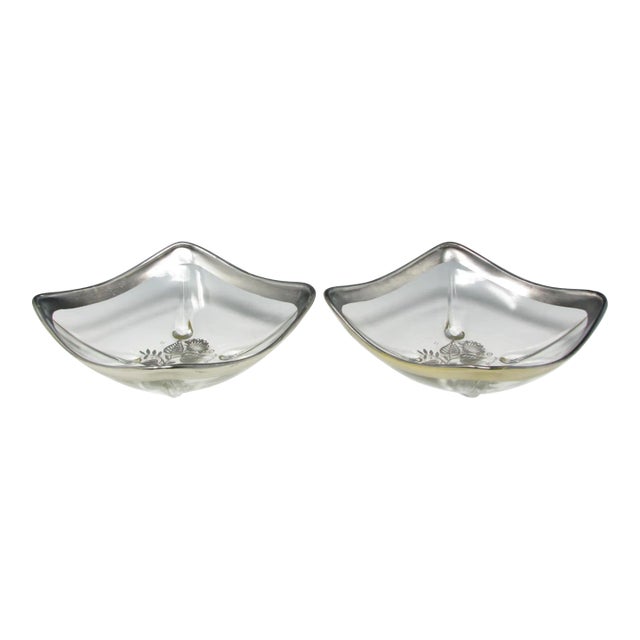 Vintage Georges Briard Damask Square Serving Dishes With Sterling Silver Rim and Decoration - 2 Pieces For Sale