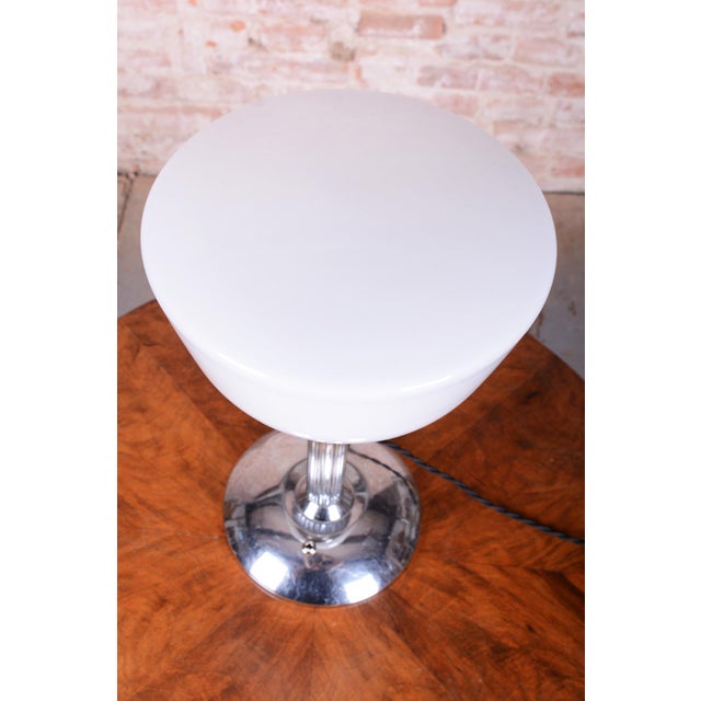Metal Bauhaus Table Lamp in Chrome, Steel, and Opaline Glass, Czech, 1930s For Sale - Image 7 of 11