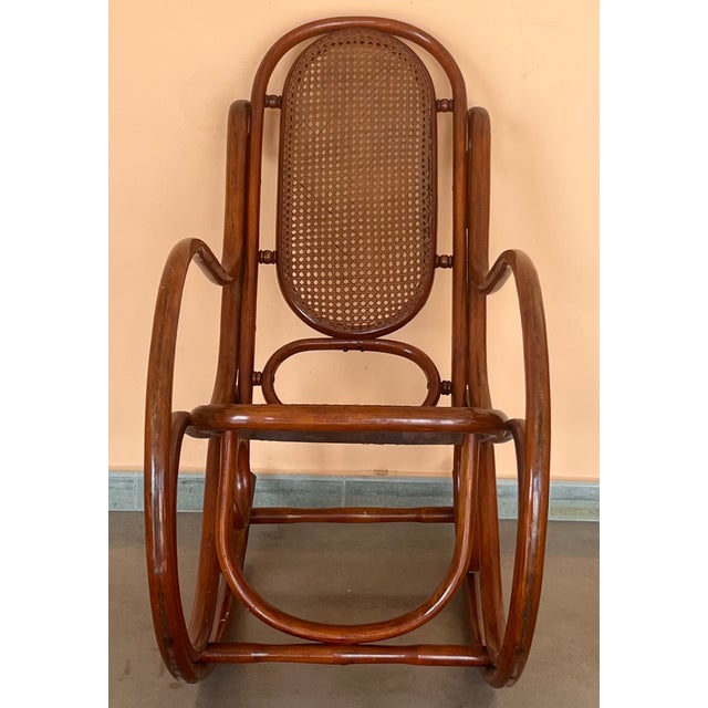 Pair of Bentwood Rocking Chairs With Cane Seat and Back For Sale - Image 4 of 9