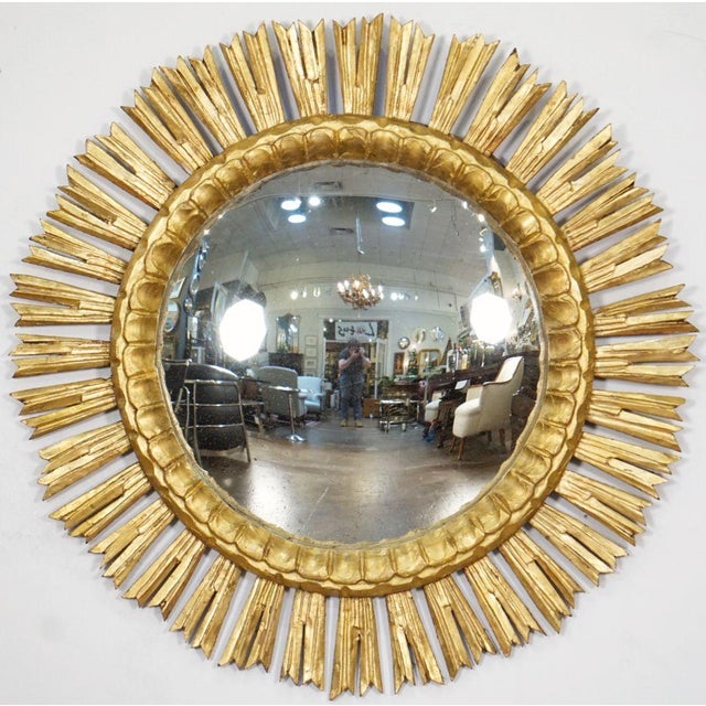 Spanish Gilt Starburst or Sunburst Mirror With Convex Glass (Dia 25) For Sale - Image 12 of 13