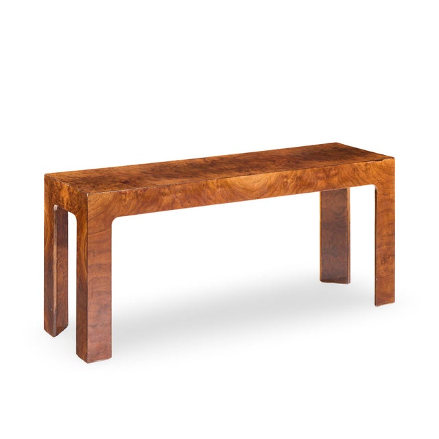 Milo Baughman Style Mid Century Burlwood Console Table For Sale In Chicago - Image 6 of 8