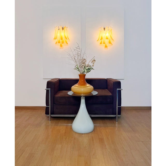 Vintage Italian Murano Wall Lights with 10 Acid-Etched Amber Glass Petals, 1990s, Set of 2 For Sale - Image 16 of 17