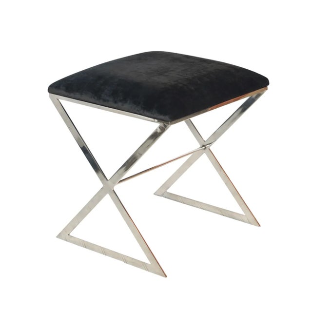 X marks the spot for style! The X Side stool, with its polished nickel frame and cushion in black velvet upholstery is a...