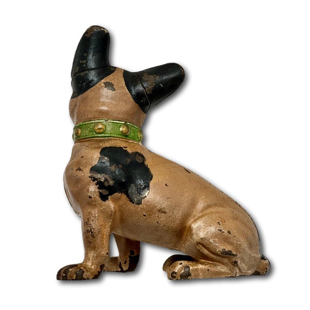 Vintage 1930s Hubley Manufacturing Co. Cast Iron French Bulldog Doorstop Unusual Green Collar For Sale - Image 10 of 18