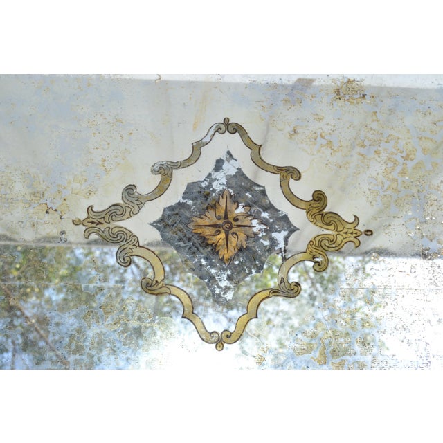 1940s Jean-Charles Moreux Style Brass & Forged Coffee Table Etched Mirrored Glass Top For Sale - Image 5 of 13