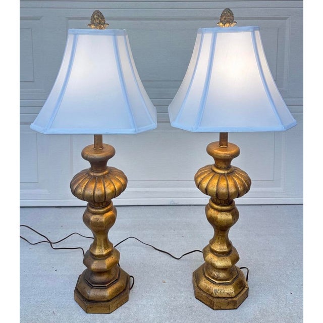 1920s Pair of Monumental 1920s Italian Carved Giltwood Pineapple Table Lamps - 36" Tall Hollywood Regency For Sale - Image 5 of 18