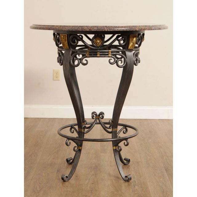 La Barge Labarge Neoclassical Style Wrought Iron Stone Top Round Pub Table For Sale - Image 4 of 13