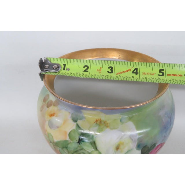 French Style Footed Porcelain Jardiniere Hand Painted Green With Flowers 4998b For Sale - Image 10 of 13