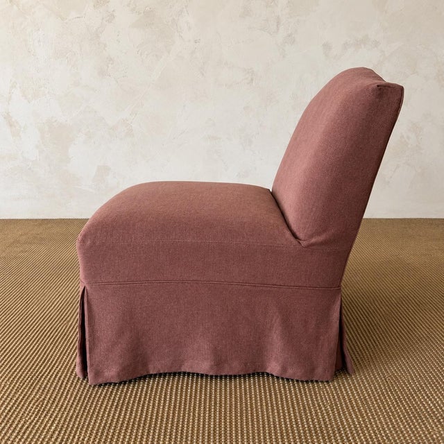 Kosa Armless Chair Slip Covered in 100% Pure Belgian Linen- Terracotta For Sale - Image 4 of 5