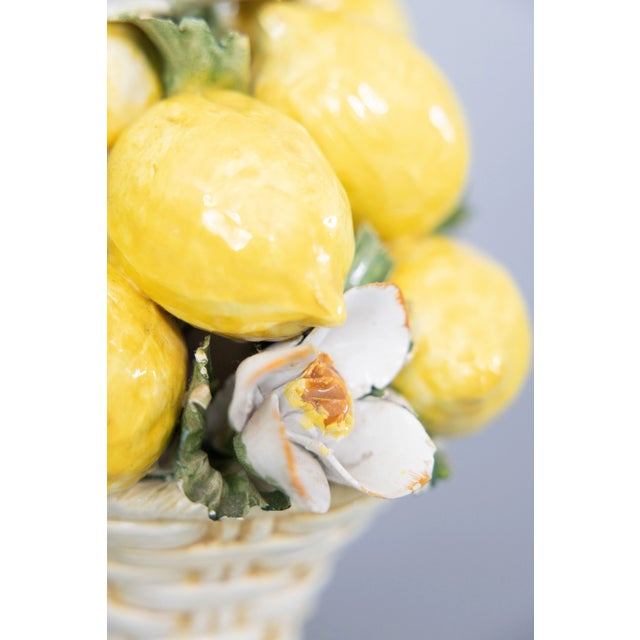 Mid 20th Century Vintage Italian Majolica Lemons & Flowers Topiary Centerpiece For Sale - Image 5 of 10