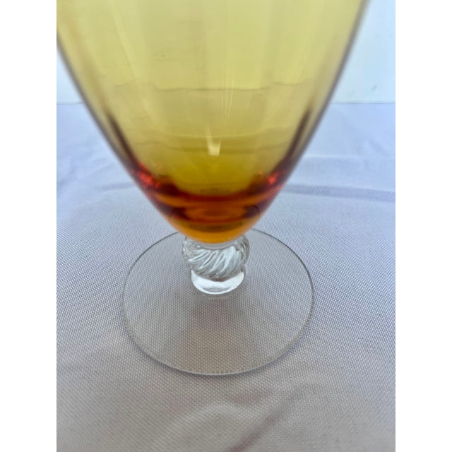 1940s Mid-Century Modern Cambridge Glass Co. Amber Optic Stem 3121 Goblets - Set of 7 For Sale - Image 13 of 13