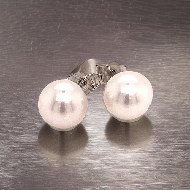 Akoya Pearl Earrings 14k White Gold Certified For Sale - Image 10 of 18