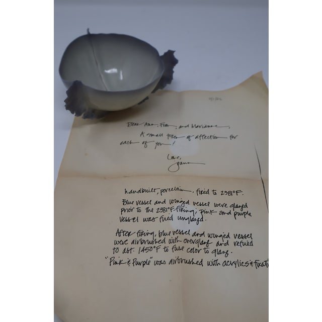 Joann Spamer Signed Porcelain Winged Sculptural Vessel With Artist Note, 1986 For Sale In Washington DC - Image 6 of 18