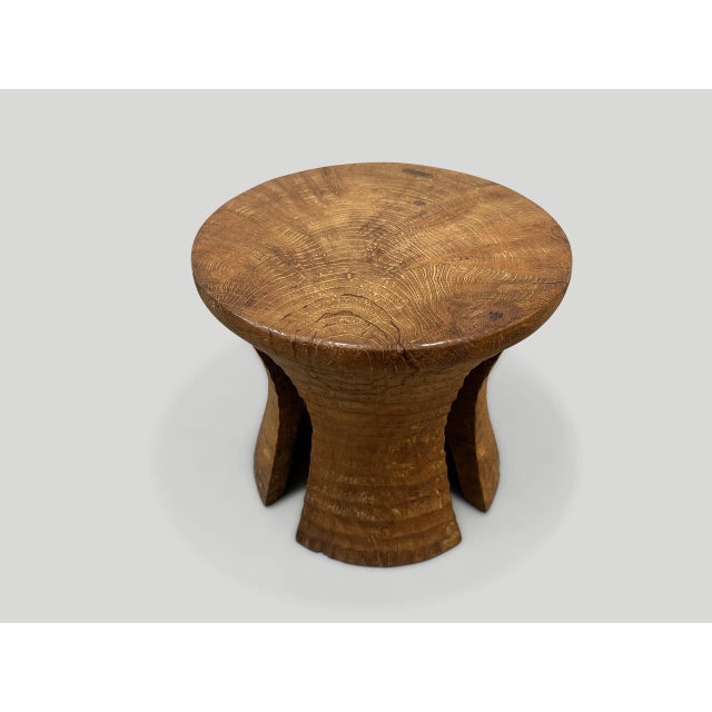 Andrianna Shamaris Sculptural Teak Wood Side Table or Stool For Sale - Image 4 of 6